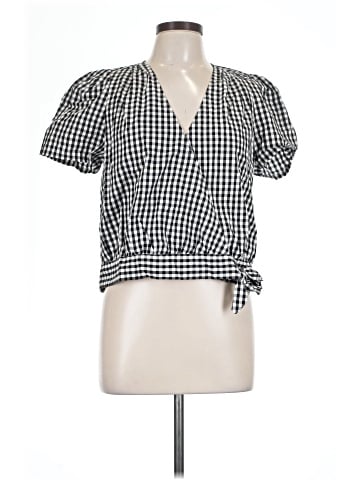 Madewell Short-Sleeve Wrap Top in Gingham Check (view 1)