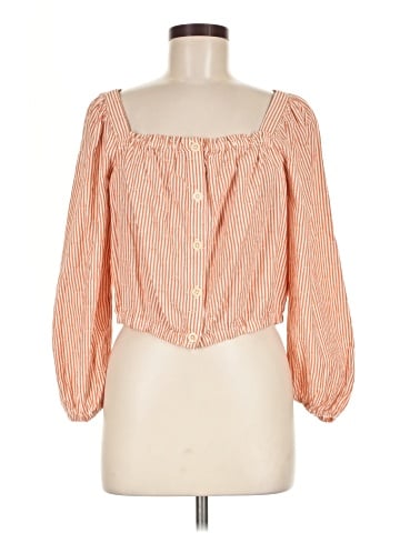 Madewell Puff-Sleeve Button-Front Crop Top in Embroidered Stripe (view 1)