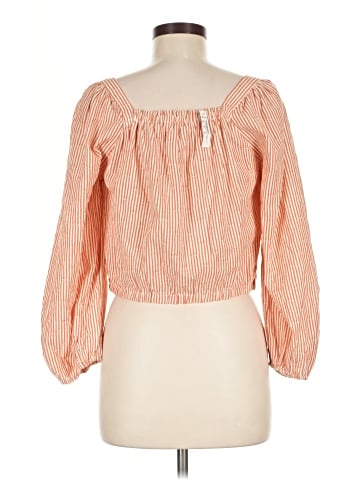 Madewell Puff-Sleeve Button-Front Crop Top in Embroidered Stripe (view 2)