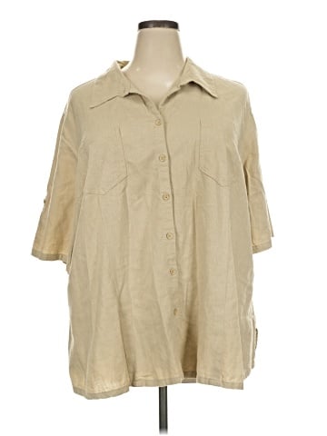 Just My Size 3/4 Sleeve Button-Down Shirt (view 1)