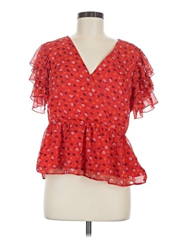 Madewell Tiered-Sleeve Peplum Top in Metallic Prairie Posies (view 1)