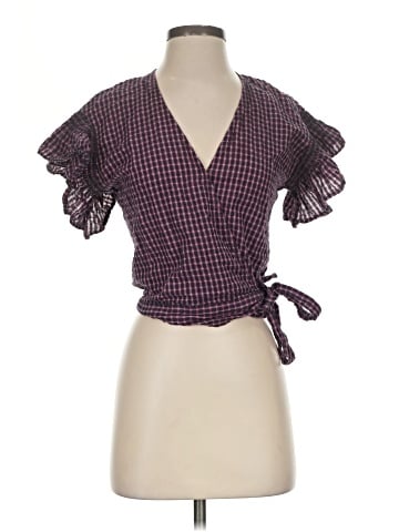 Madewell Flutter-Sleeve Side-Tie Wrap Top in Plaid (view 1)