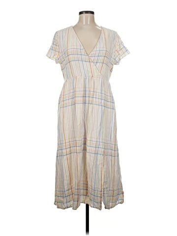 Madewell Linen-Blend Clara Midi Dress in Plaid (view 1)