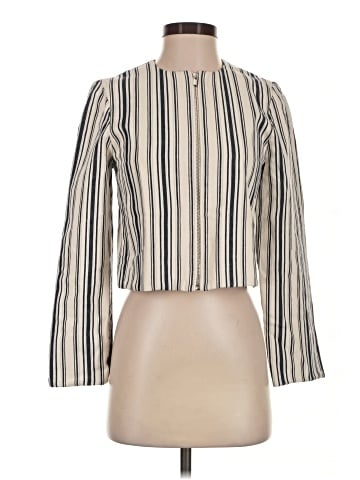 Madewell Striped Crop Cardigan Jacket in Cotton-Linen (view 1)
