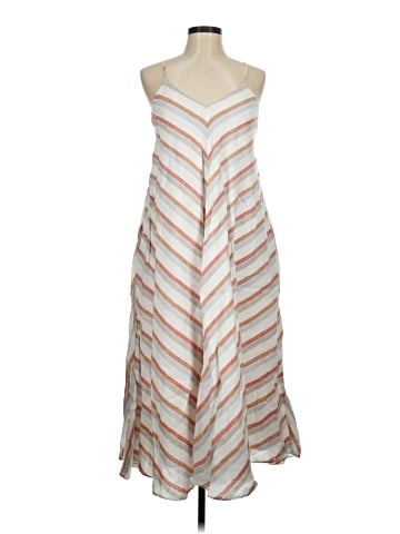 Madewell Striped V-Neck Midi Dress in 100% Linen (view 1)