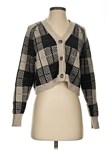 Madewell Button-Front Crop Cardigan in Plaid (view 1)