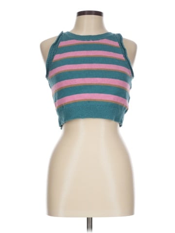 Madewell Crochet-Trim Crop Sweater Tank in Stripe (view 1)