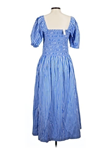 Madewell Smocked Puff Sleeve Midi Dress in Stripe Poplin (view 2)