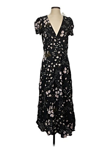 Madewell Puff-Sleeve Wrap-Front Midi Dress in Polka Daisies (view 1)