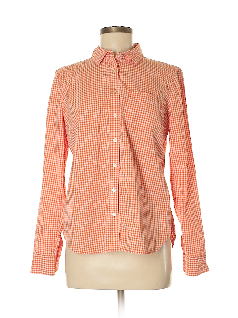 Jcpenney 100% Cotton Checkered-gingham Orange Long Sleeve Button-Down ...