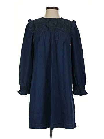 Madewell Indigo Ruffle-Neck Smocked Babydoll Dress (view 1)