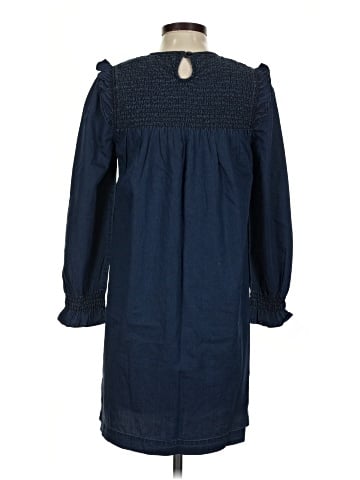 Madewell Indigo Ruffle-Neck Smocked Babydoll Dress (view 2)