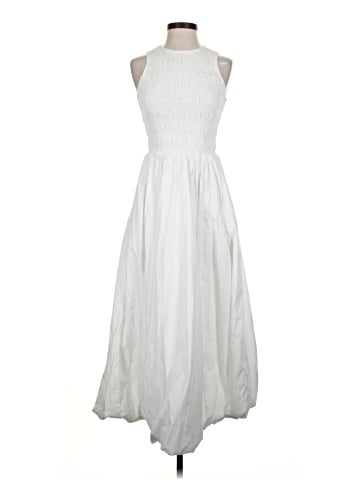Madewell The Melody Bubble-Hem Smocked Midi Dress in Poplin (view 1)