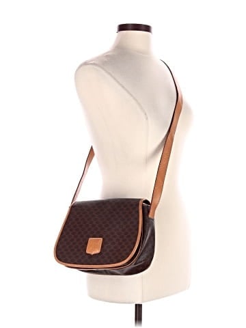 Céline Celine Vintage Flap Crossbody Brown/Tan Coated Canvas Gold (view 2)