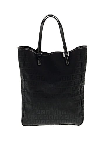 Fendi Fendi Vertical Shopping Tote Black Zucchino Canvas Silver (view 1)