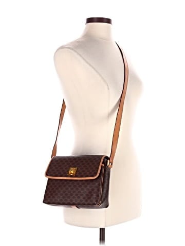 Céline Celine Vintage Flap Crossbody Beige/Brown Macadam Coated Canvas Gold (view 2)