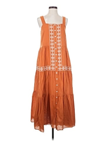 Madewell Embroidered Button-Front Tiered Midi Dress (view 1)