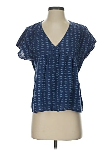 Madewell Shirred Top in Indigo Blockprint (view 1)