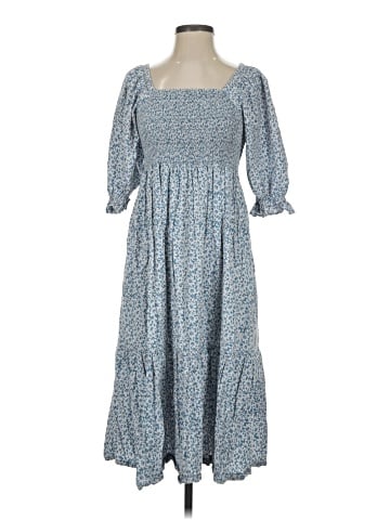 Madewell Lucie Elbow-Sleeve Smocked Midi Dress in Sunflower Field (view 1)
