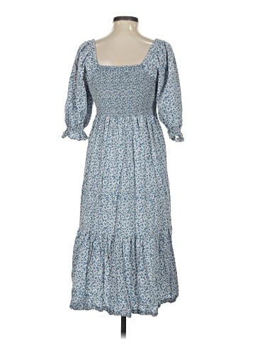 Madewell Lucie Elbow-Sleeve Smocked Midi Dress in Sunflower Field (view 2)