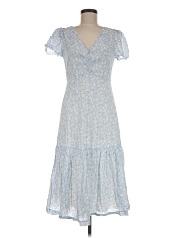 Madewell Ruched-Front Ruffle-Hem Midi Dress in Fleur Field (view 1)