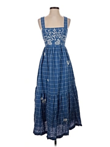Madewell Embroidered Cicely Tiered Midi Dress in Plaid (view 1)