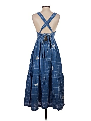 Madewell Embroidered Cicely Tiered Midi Dress in Plaid (view 2)