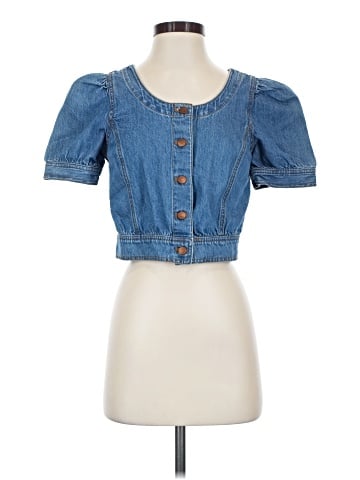 Madewell Denim Puff-Sleeve Crop Top (view 1)