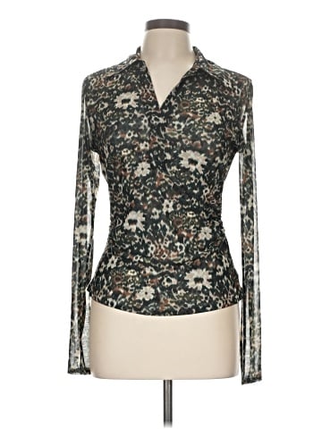 Madewell Long-Sleeve Polo Top in Floral Mesh (view 1)
