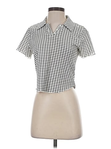 Madewell Crinkle Polo Crop Tee in Windowpane (view 1)