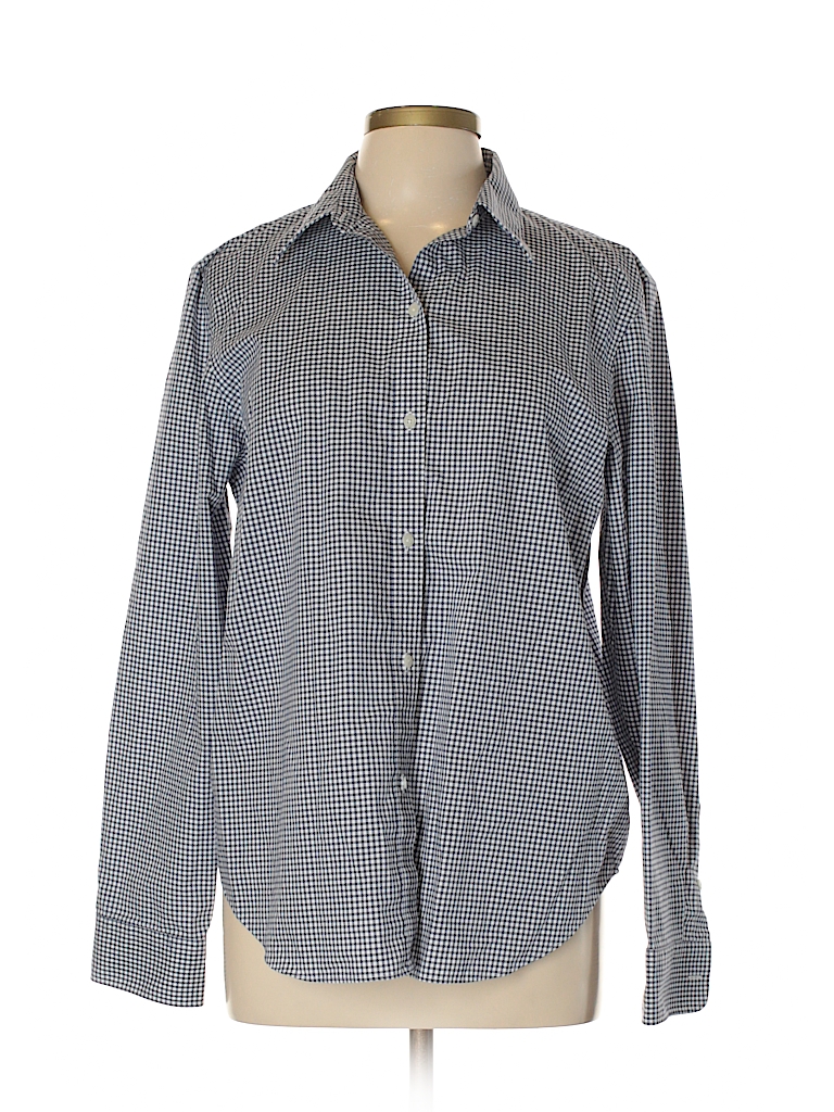 Chaps 100% Cotton Checkered-gingham Navy Blue Long Sleeve Button-Down ...