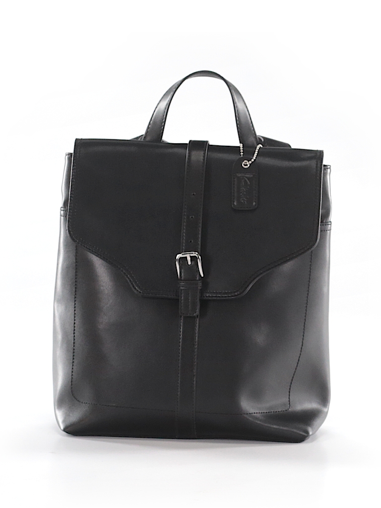 Leather Solid Black Leather Backpack 